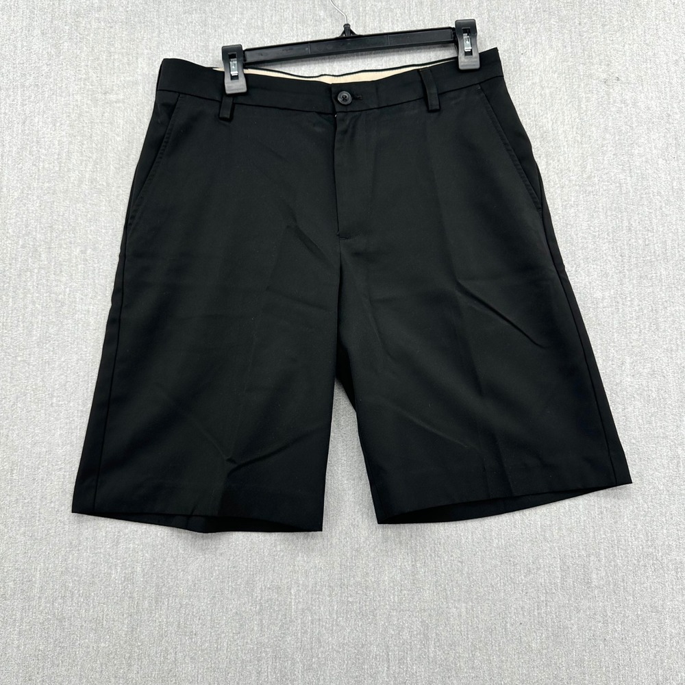 IZOD Golf Shorts Mens 32 Black Flat Front Performance Casual Classic Chino